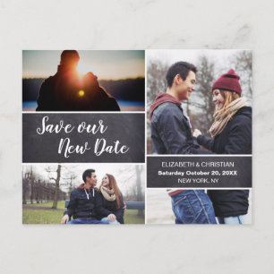 Spara vårt nya datum Photo Collage Chalkboard Bröl Vykort