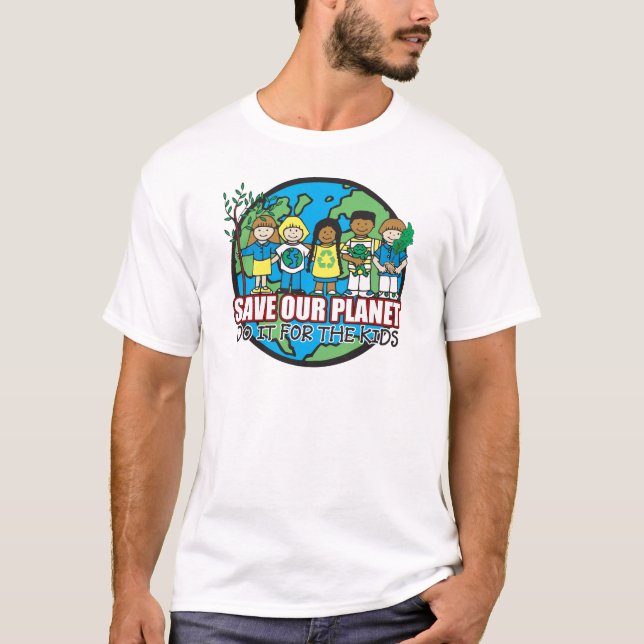 Spara vårt planet tee shirt (Framsida)