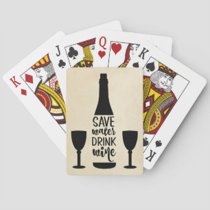 Spara Vatten Drink Vin Black Flaska 2-glasögon Casinokort