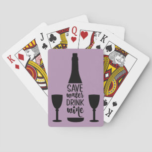 Spara Vatten Drink Vin Black Flaska 2-glasögon Casinokort