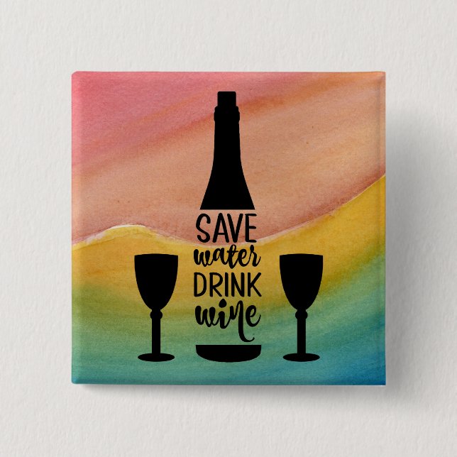 Spara Vatten Drink Vin Black Flaska 2-glasögon Knapp (Framsida)