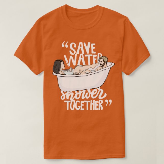 Spara vatten duschar tillsammans t shirt (Design framsida)