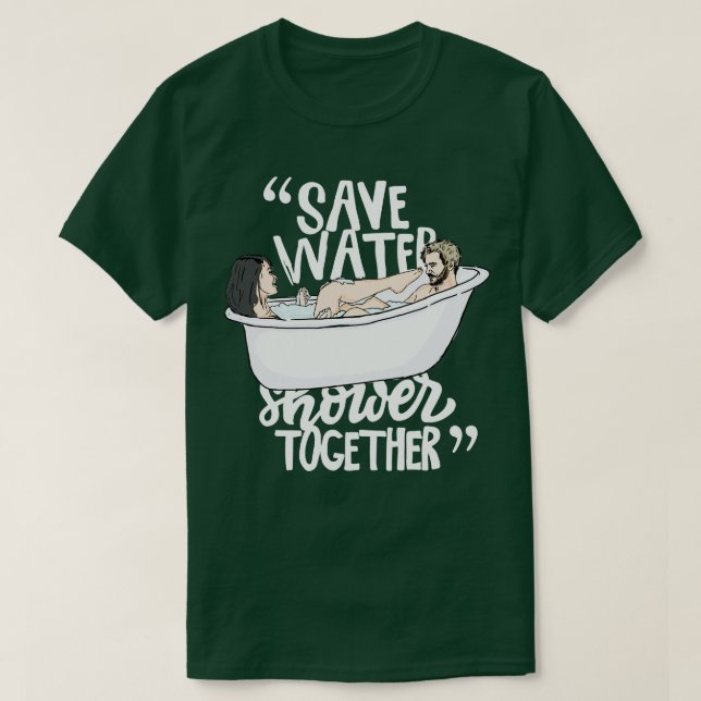 Spara vatten duschar tillsammans t shirt (Design framsida)