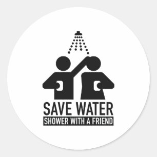 Spara Vatten Shower med en vän Runt Klistermärke