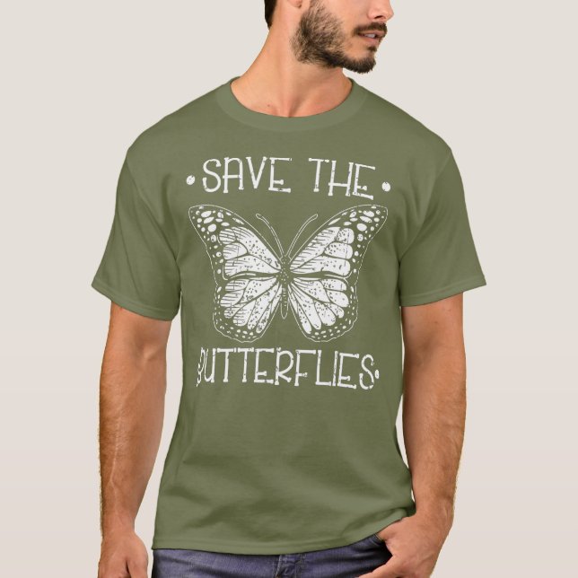 Spara Vintagen Butterflies Monarch T Shirt (Framsida)
