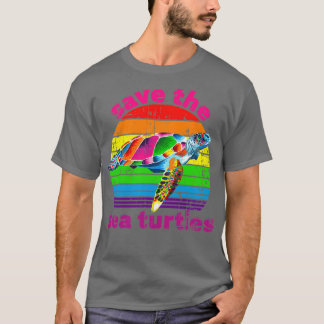 Spara vintagen för havssköldpaddor Regnbågsmönster T Shirt