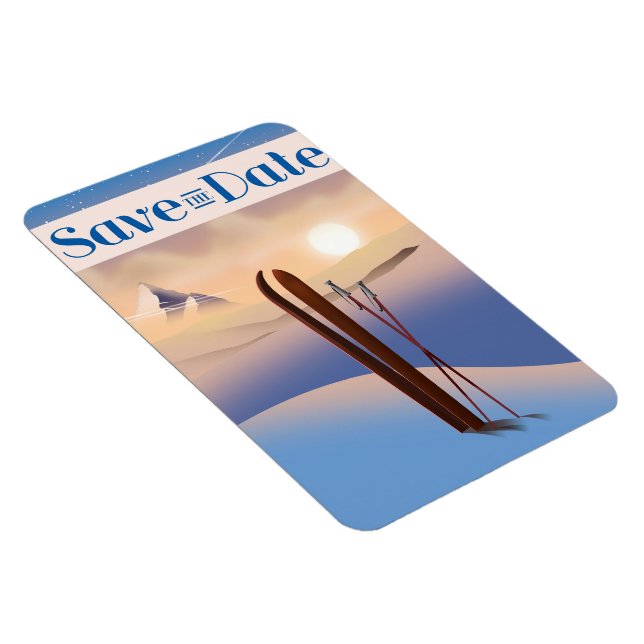 Spara Vintagen Ski Bröllopen Datum Magnet (Högersidan)