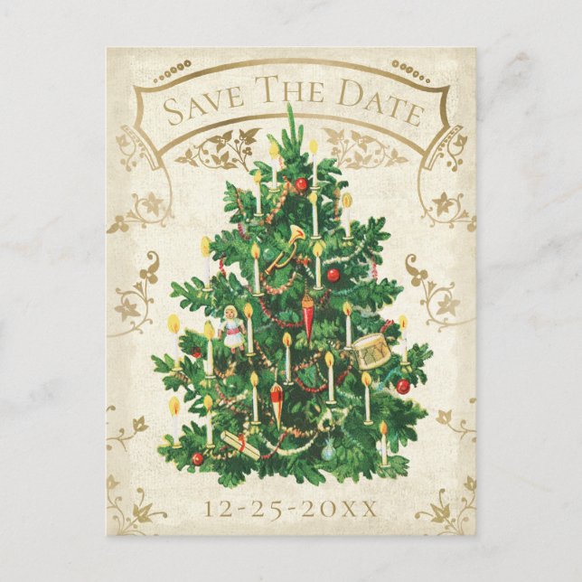 Spara vykortet Vintage jul Träd Vykort (Framsida)