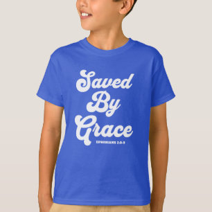 Sparad av Grace Ephesian 2:8-9 Basic-Mörk T Shirt