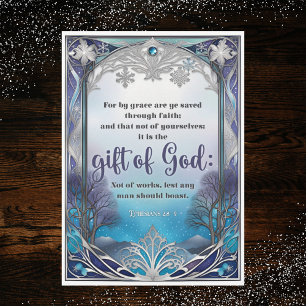 Sparad av Grace Faith Gift av Gud Bible Blue Silve Julkort