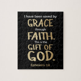 Sparad av Grace genom Faith Guld Ephesian 2:8 Pussel