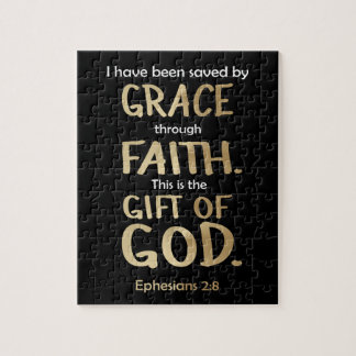 Sparad av Grace genom Faith Guld Ephesian 2:8 Pussel