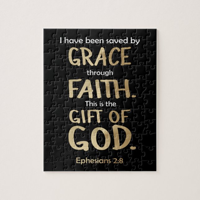 Sparad av Grace genom Faith Guld Ephesian 2:8 Pussel (Vertikal)
