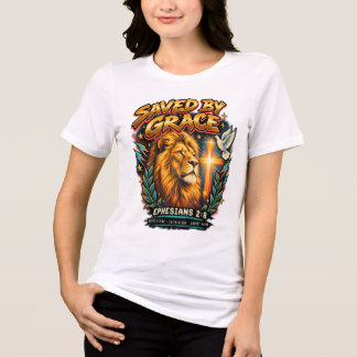 Sparad genom nåd Lejon Kristet Tros T-Shirt