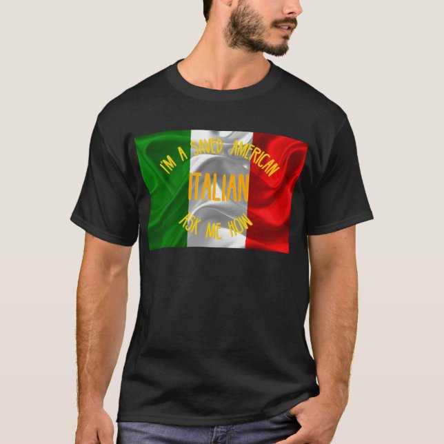 Sparad italiensk amerikan i guld- brev t shirt (Framsida)