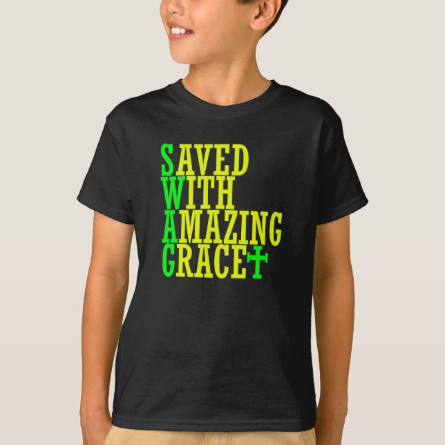 Sparad med Fantastisk Grace SWAG Christian Barn Te T Shirt (Framsida)