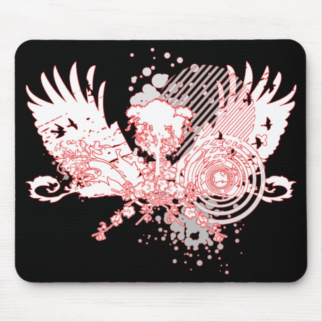 Spårad träd. röd och vit. musmatta (Framsidan)