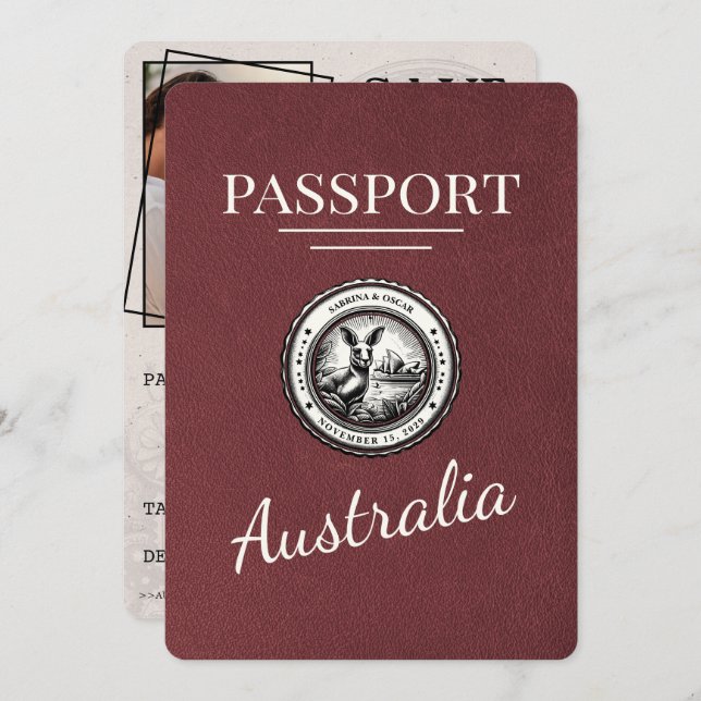 Sparade datum för Burgundy Australia Passport Spara Datumet (Fram/baksida)