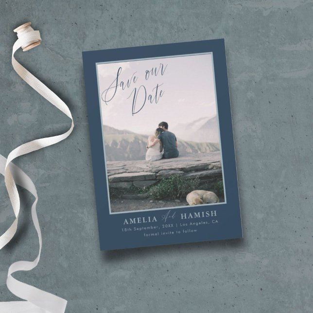 Sparan Modern Navy Blue Photo - vårt datum Spara Datumet (Skapare uppladdad)