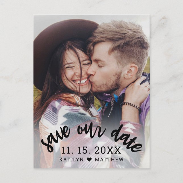 Sparan Modern svart skript - foto Bröllop - vårt d Meddelande Vykort (Framsida)