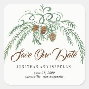 Sparan Watercolor Greenery och Gräs Cones  our Dat Fyrkantigt Klistermärke