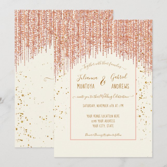  Sparande Glitter Elfenbenskusten Ro GoldWedding I Inbjudningar (Fram/baksida)