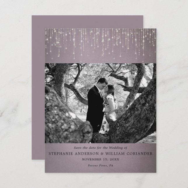 Sparande Ljus Mauve Photo Spara datum Inbjudningar (Fram/baksida)