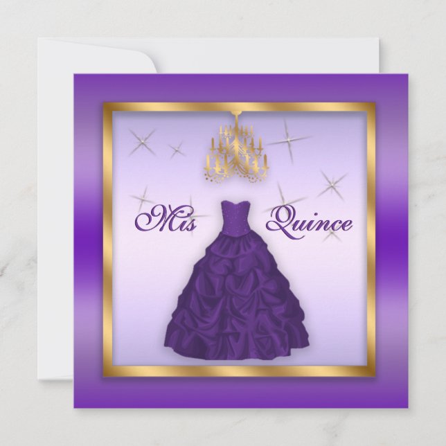Sparande Quinceanera Inbjudan Lila Lavender Guld (Framsida)