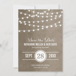 Sparannons för 'Taupe String Lights Save the Date' Spara Datumet