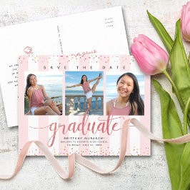 Sparans studenten fotomoderna ro guld-skript inbjudan vykort