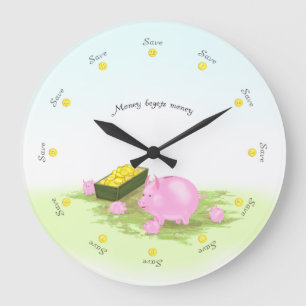 Sparar Clock Cute Piggy Bank-familjen Stor Klocka