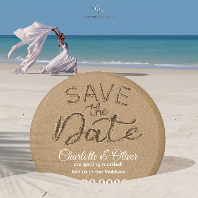 Sparar datummålsmagnet i Starfish Beach Magnet (Starfish couple Save the Date magnet in sand as the bride gracefully strolls the shore, veil adrift.)