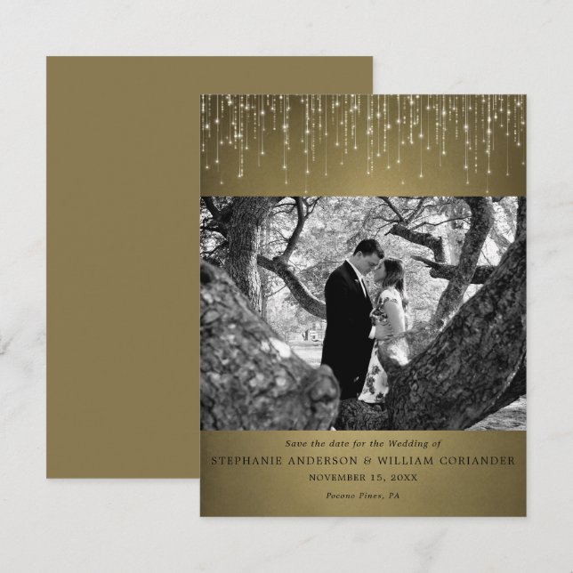 Sparar fotot i Ljus Guld Spara datum Inbjudningar (Fram/baksida)