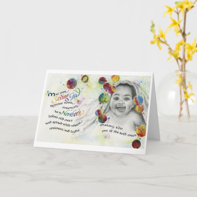 Sparar Gud/nyfödd, Viktat gratulationskort, 5" x 7 Kort (Gul blomma)