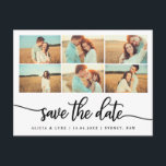 Sparat datum för foto collage med fantasifull kall meddelande vykort<br><div class="desc">Överraska dina gäster med detta moderna kort för att meddela datumet,  med en fantasifull handskriven typsnitt. Anpassa korten med din vigselinformation och dina favoritfoton från förlovningen. För ytterligare anpassning av denna design,  välj bara "Anpassa ytterligare"-knappen.</div>