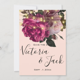 sparat datumet av strängljus Burgundy-blomma Inbjudningar