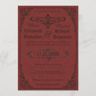 Sparat datumet Red Gothic Victorian Damask Spara Datumet