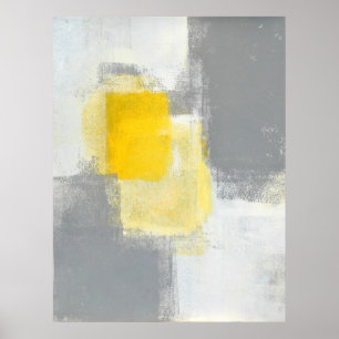 ’Spårblandning’ Grått och Gult Abstrakt Art Poster