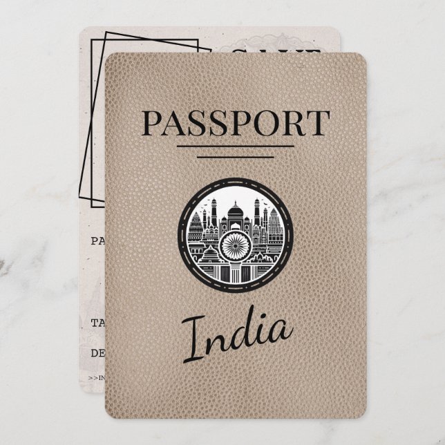 Spardatum för Beige India Passport Spara Datumet (Fram/baksida)