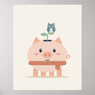 Spargris för smågris Uggla Söt sparande Nursery Pr Poster