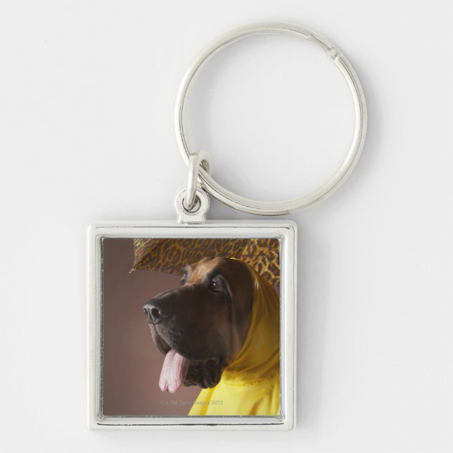 Spårhundhund Fyrkantig Silverfärgad Nyckelring (Framsidan)
