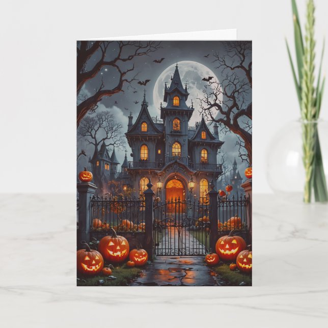 Sparhus och Jack O' Lanterns Halloween Helgkort (Framsida)