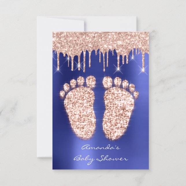 Spark Dricks Ro Royal Blue Baby Shower Feet Inbjudningar (Baksida)