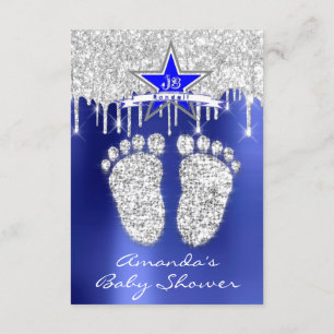 Spark Dricks Silver Royal Blue Baby Shower Feet Inbjudningar
