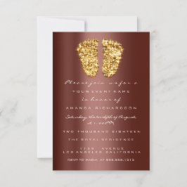 Spark Drives Guld Royal Brown Baby Shower Feet Boy Inbjudningar