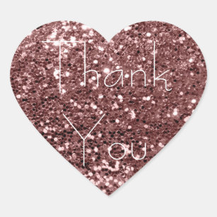 Spark för tack för brunt smalarodnadglitter Glam Hjärtformat Klistermärke