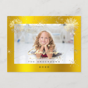Spark foto för god jul Lycklig år Guld Snö Vykort
