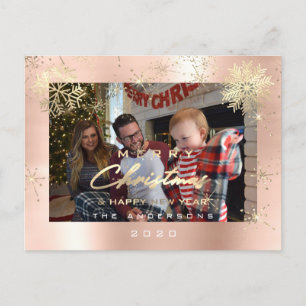 Spark foto för god jul Lycklig år Guld Snö Vykort