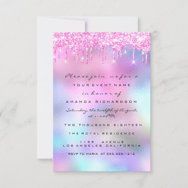 Spark Fuchsia Drips Rosa Drips Bröllop Sweet 16th Inbjudningar (Framsida)