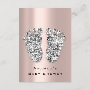 Spark Glitter Baby Shower Feet Ro Grått Girl Boy B Inbjudningar